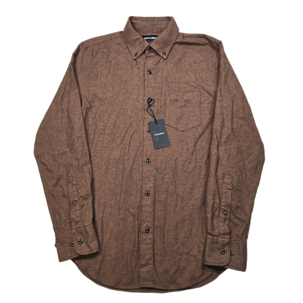 Bonobos Slim Fit Shirt Men Small Brown Rust‎ Dobby Houndstooth Button $99 NEW